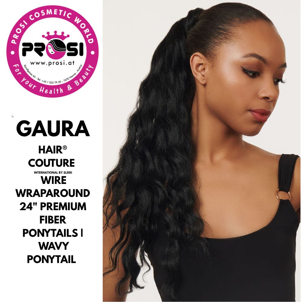 Hair Couture-Gaura Wavy style Wire Wrap 24" Ponytail Premium Tongable Fibre Color-1B,2
